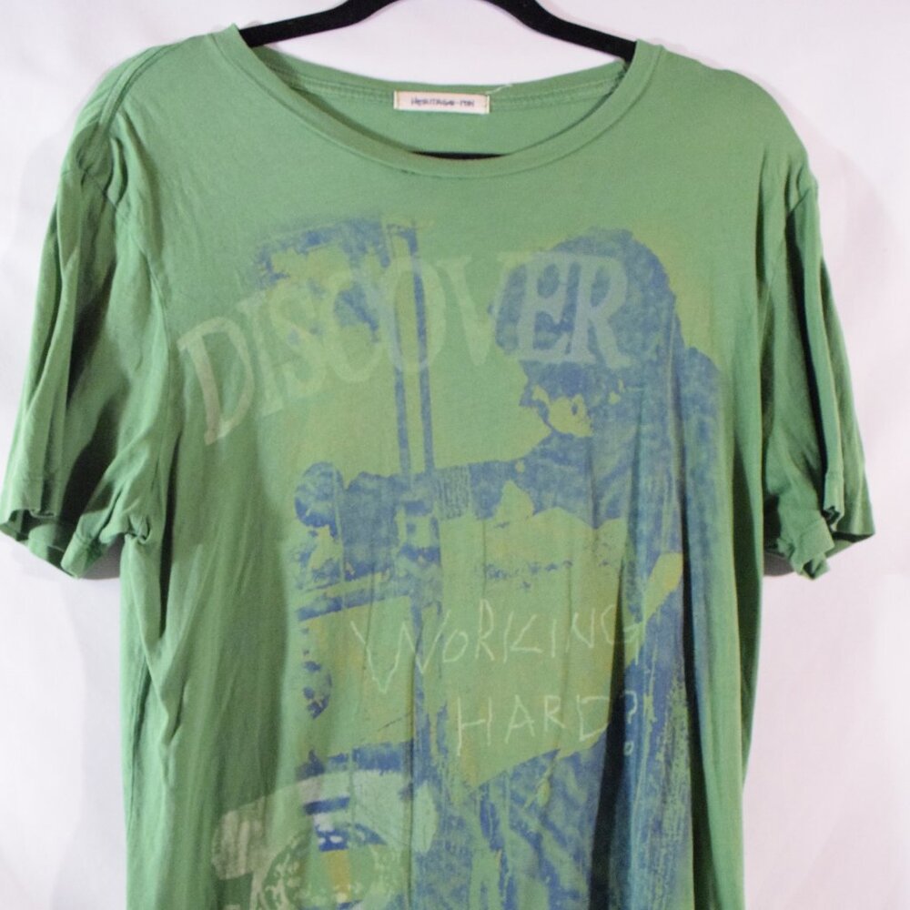 Heritage 1981 Cotton Crew Neck Green Graphic Tee Shirt- Size S